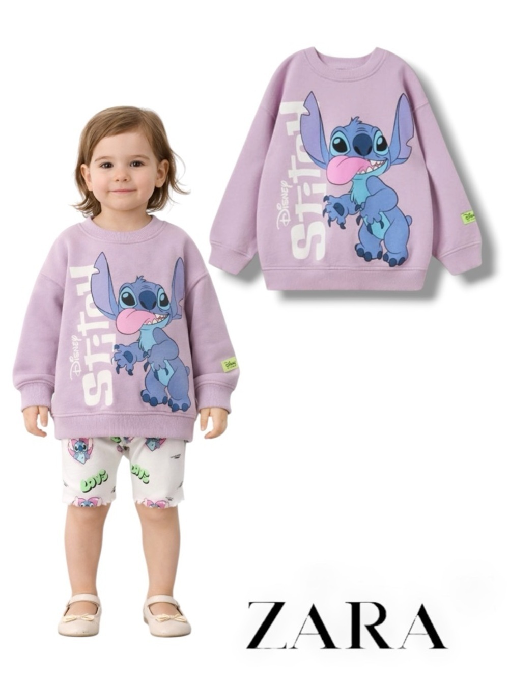 ZARA Kids Mauve Stitch Disney Sweatshirt NWT Size 18/24M